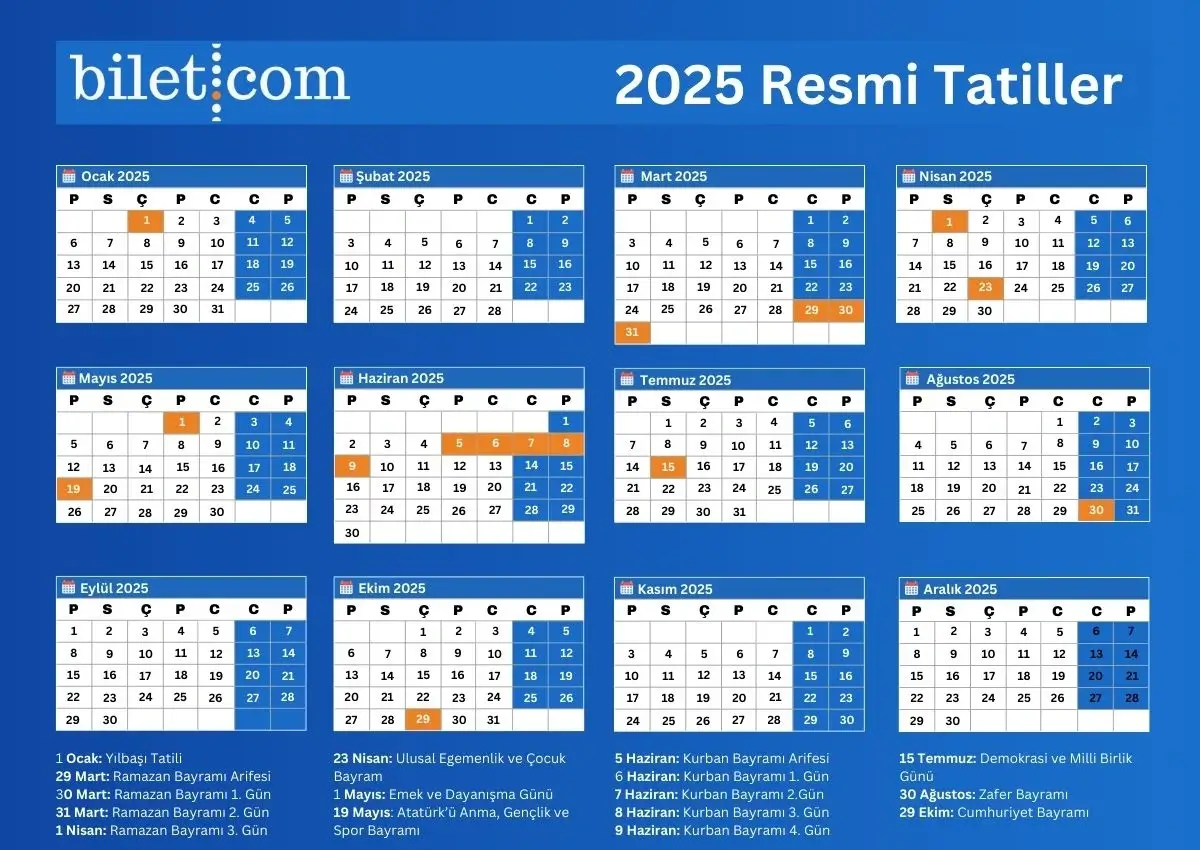 2025 resmi tatil takvimi