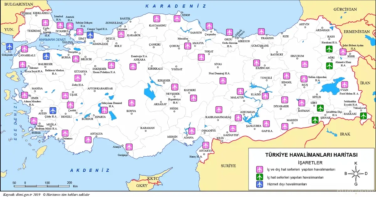 Villes sans aéroports en Turquie