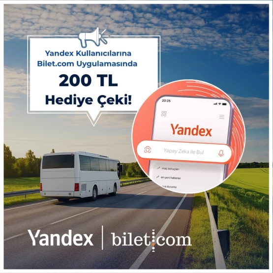 Campaña de certificado de regalo de 200 TL válida para usuarios de Yandex en Bilet.com